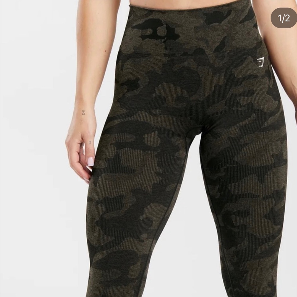 Gymshark Green and Black Camouflage Leggings High-Waisted Performance